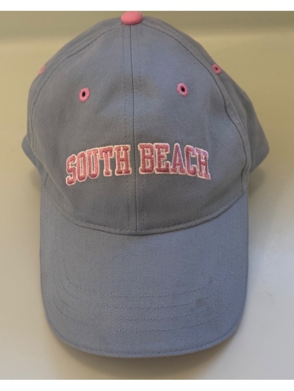 Sherry South Beach Light Blue and Pink Cotton Baseball Cap